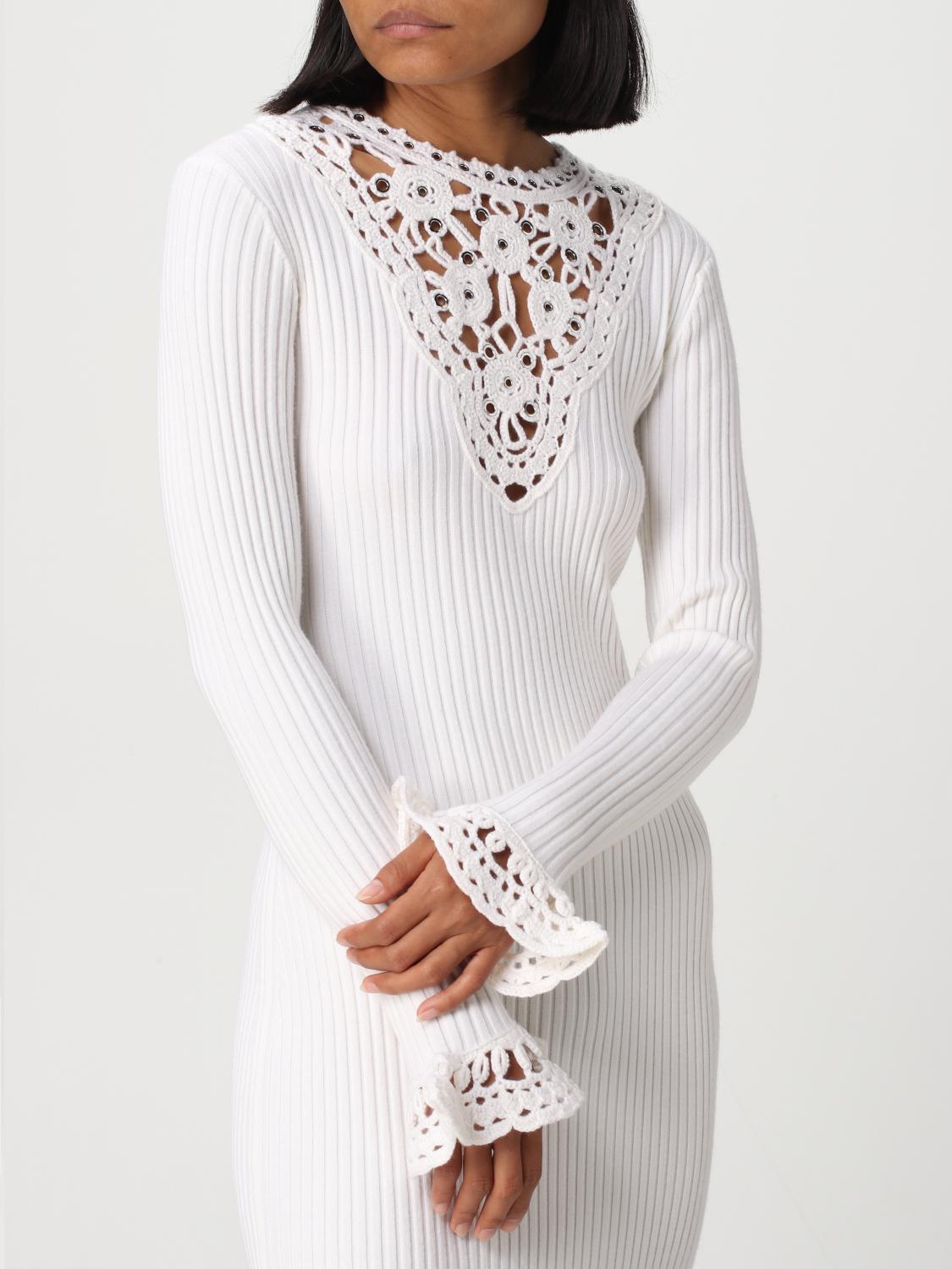 paco rabanne white dress L'article : : WINTER WHITES CAPSULE hand wash cold Rabanne Crochet Pearl Embellished V-Neck