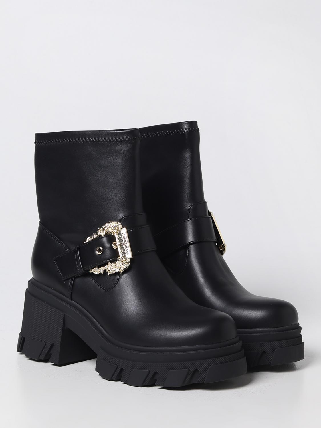 VERSACE JEANS COUTURE FLAT ANKLE BOOTS: Versace Jeans Couture ankle boots in synthetic leather, Black - Img 2