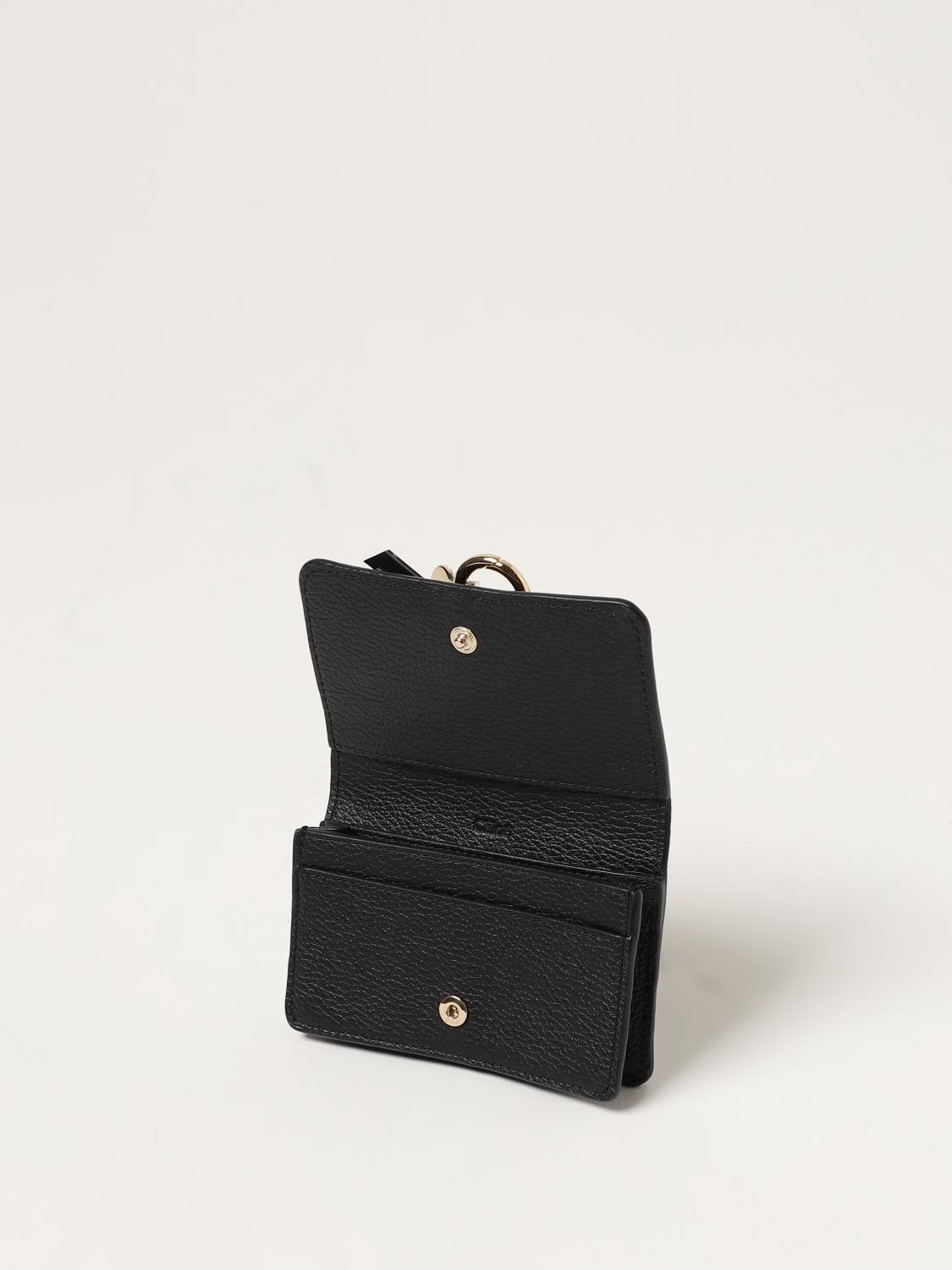 CHLOÉ WALLET: Chloé leather business card holder with charm, Black - Img 2