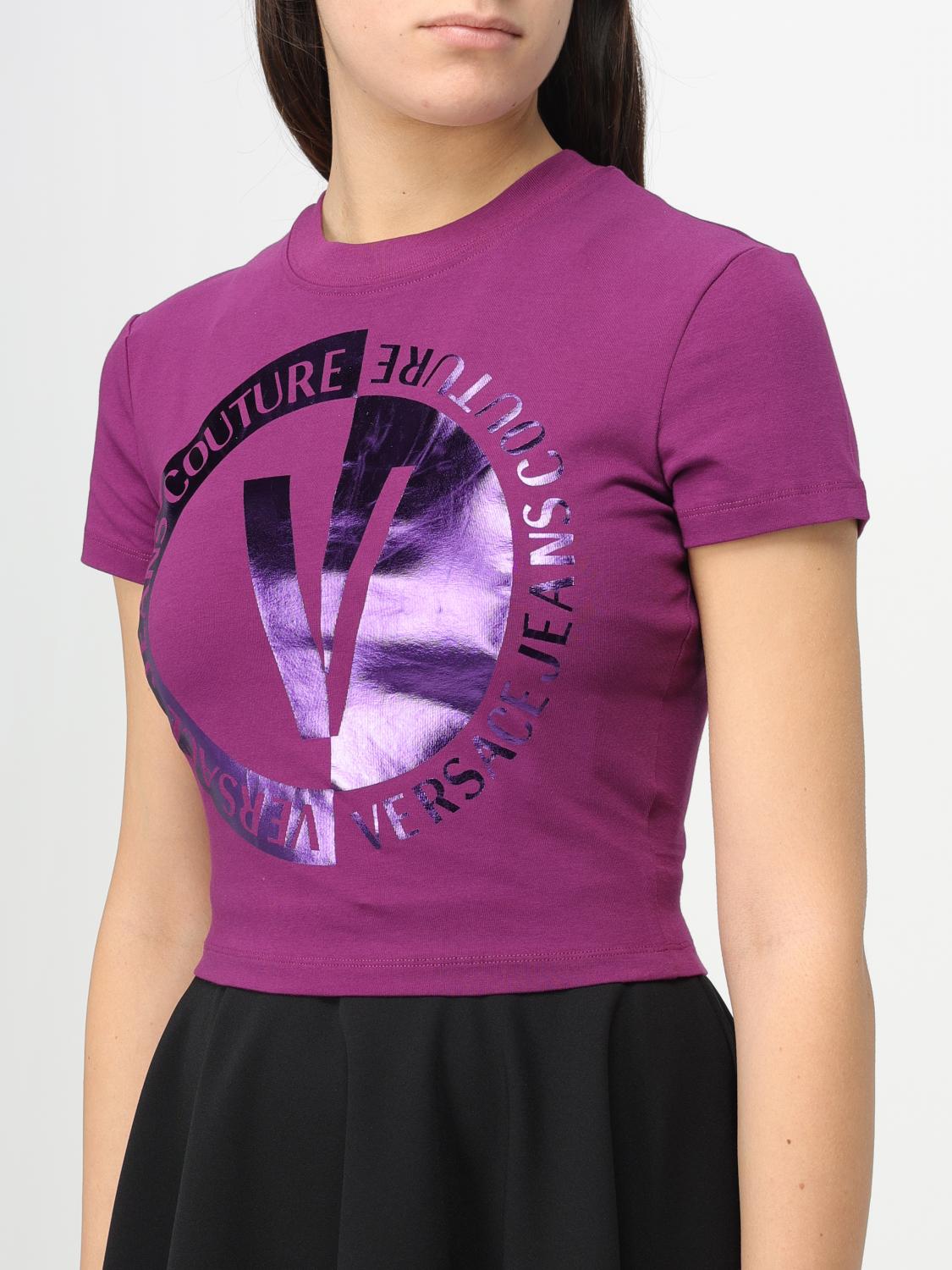 VERSACE JEANS COUTURE T-SHIRT: Versace Jeans Couture cotton t-shirt with logo, Fuchsia - Img 3