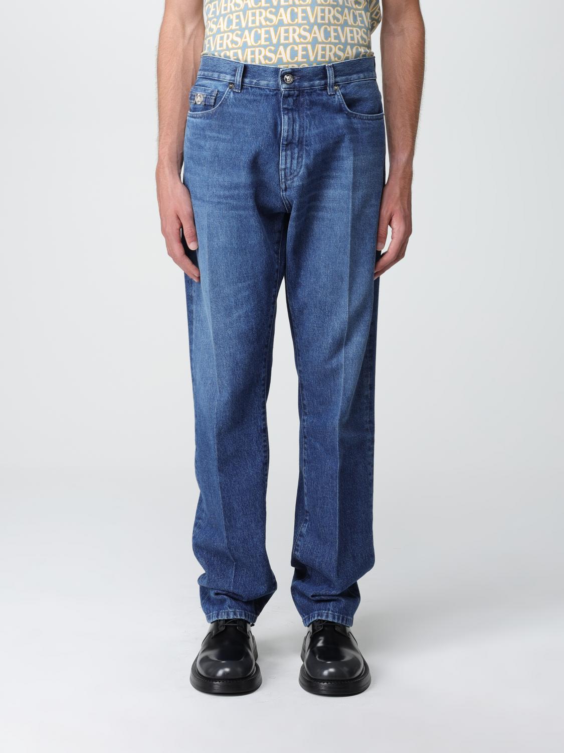 VERSACE JEANS: Jeans Versace in denim con dettaglio logo, Blue - Img 1