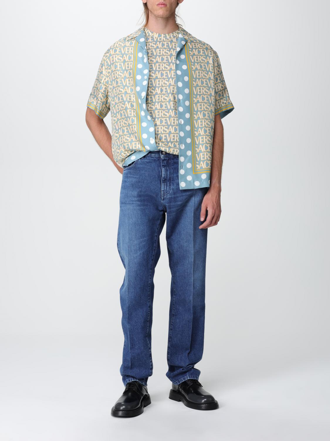 VERSACE JEANS: Jeans Versace in denim con dettaglio logo, Blue - Img 2