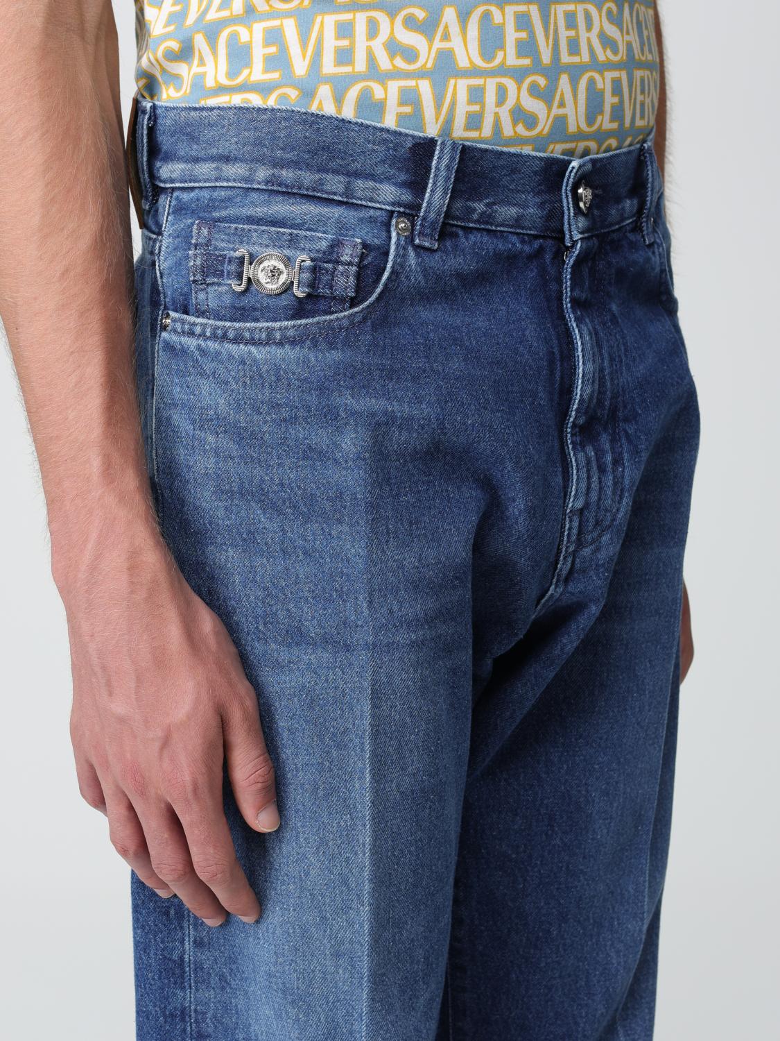 VERSACE JEANS: Jeans Versace in denim con dettaglio logo, Blue - Img 5