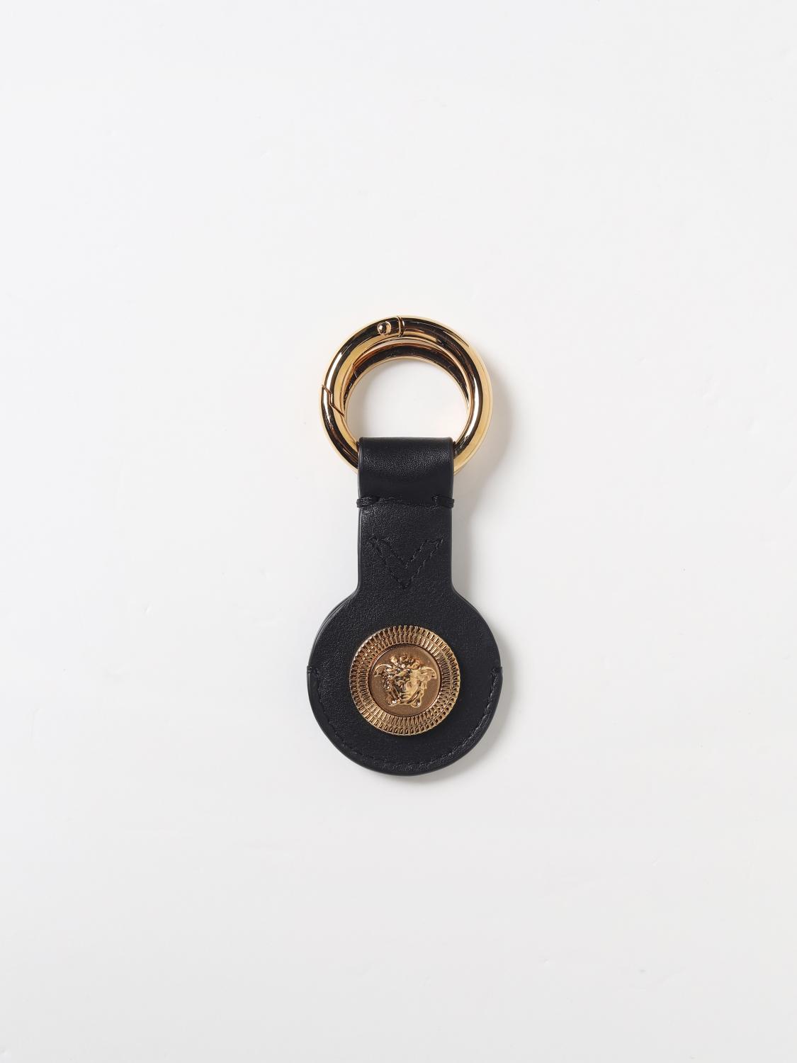 VERSACE: keychain in leather and metal with Medusa - Black