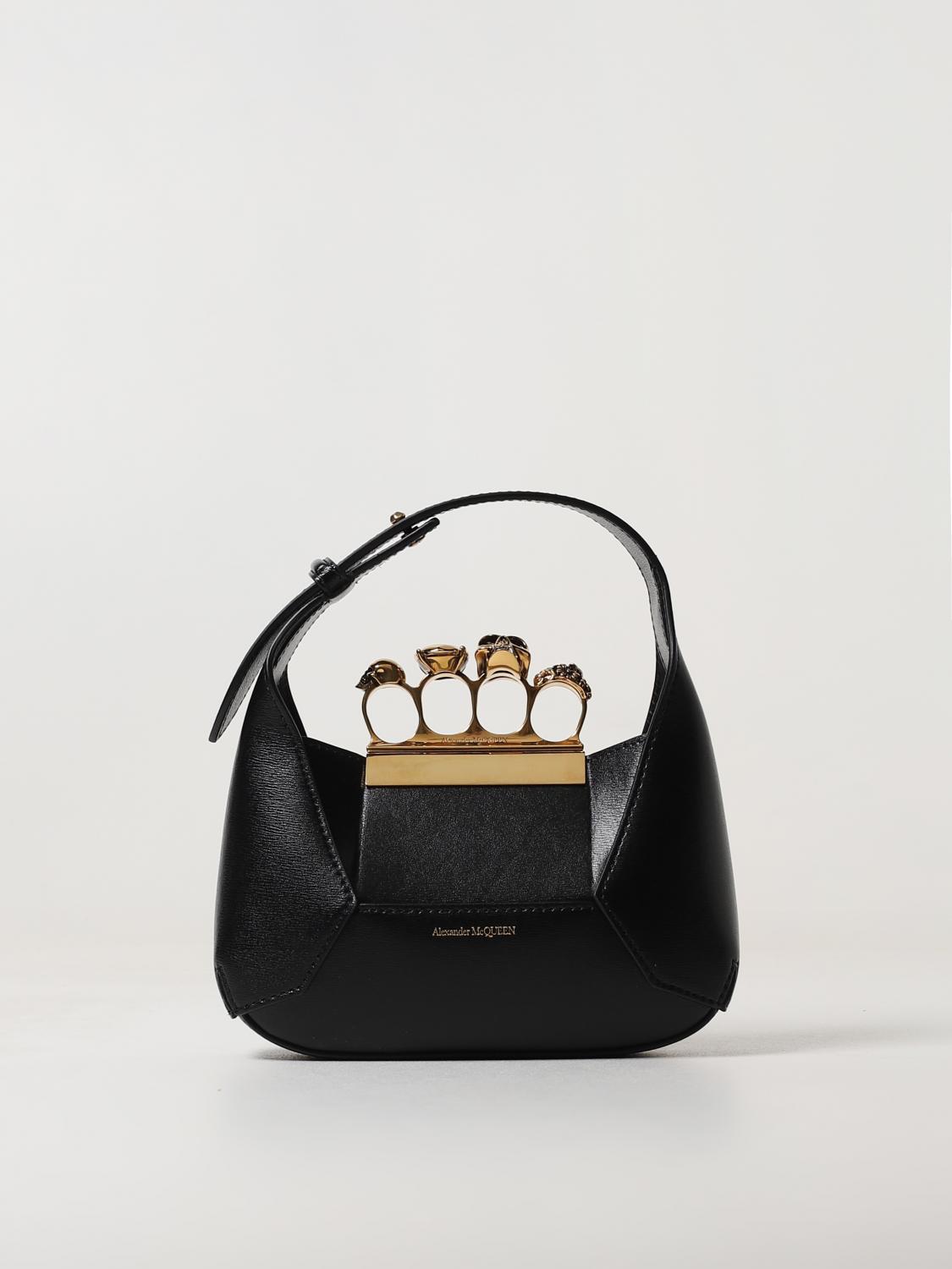 MCQUEEN: Jeweled Hobo bag in leather Black McQueen mini bag