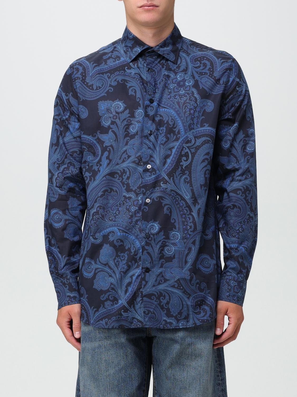 ETRO: shirt in cotton with Paisley print - Blue | Etro shirt