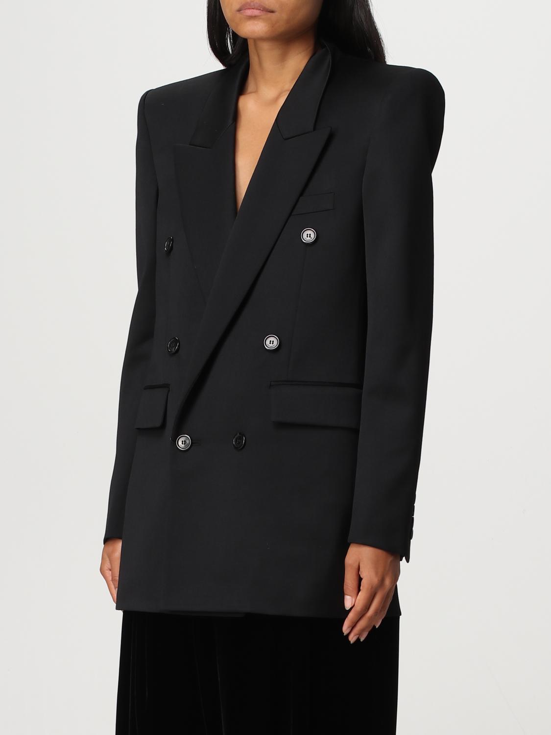 SAINT LAURENT: double-breasted wool blazer - Black | Saint