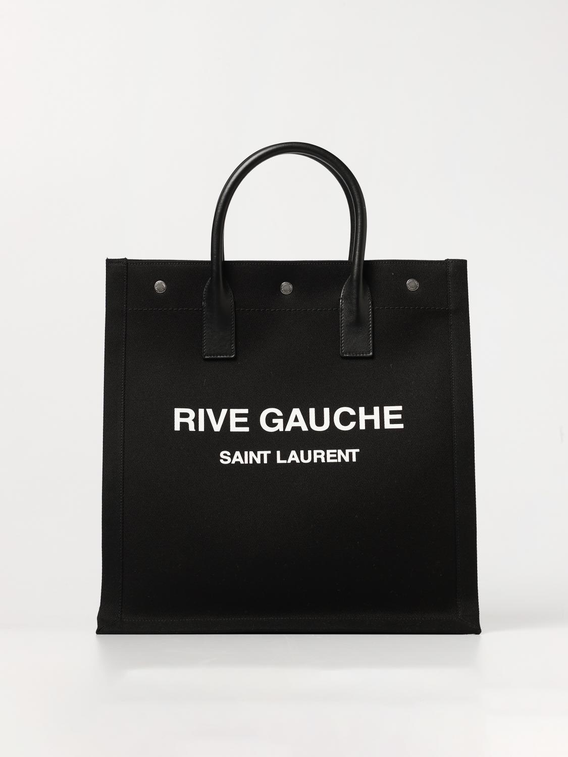 SAINT LAURENT BORSA: Borsa Rive Gauche Saint Laurent in canvas e pelle con logo stampato, Nero - Img 1