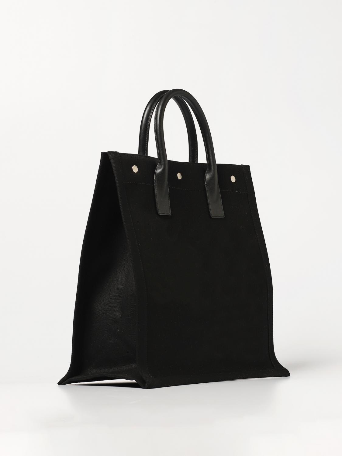 SAINT LAURENT BORSA: Borsa Rive Gauche Saint Laurent in canvas e pelle con logo stampato, Nero - Img 2