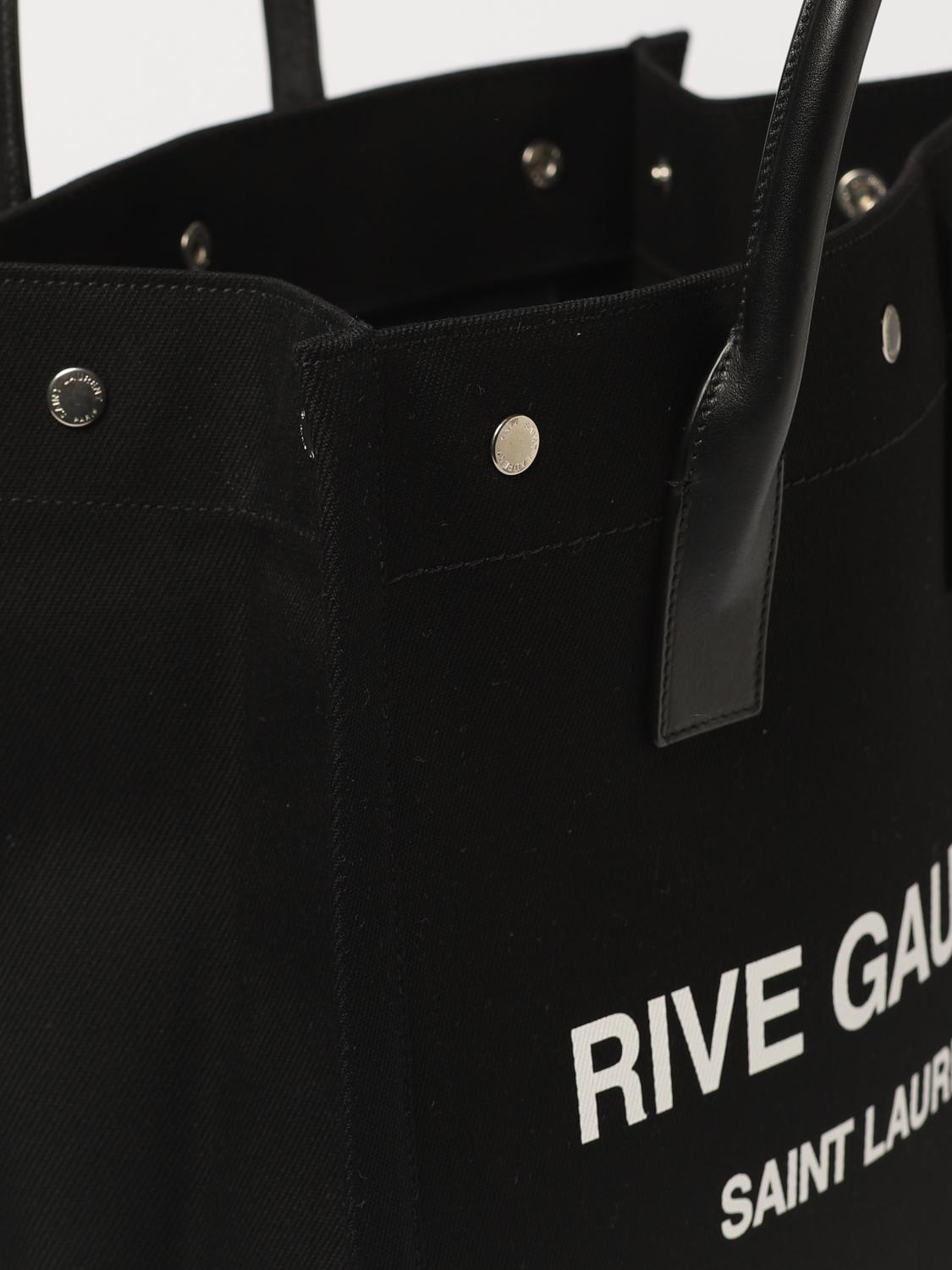 SAINT LAURENT BORSA: Borsa Rive Gauche Saint Laurent in canvas e pelle con logo stampato, Nero - Img 3