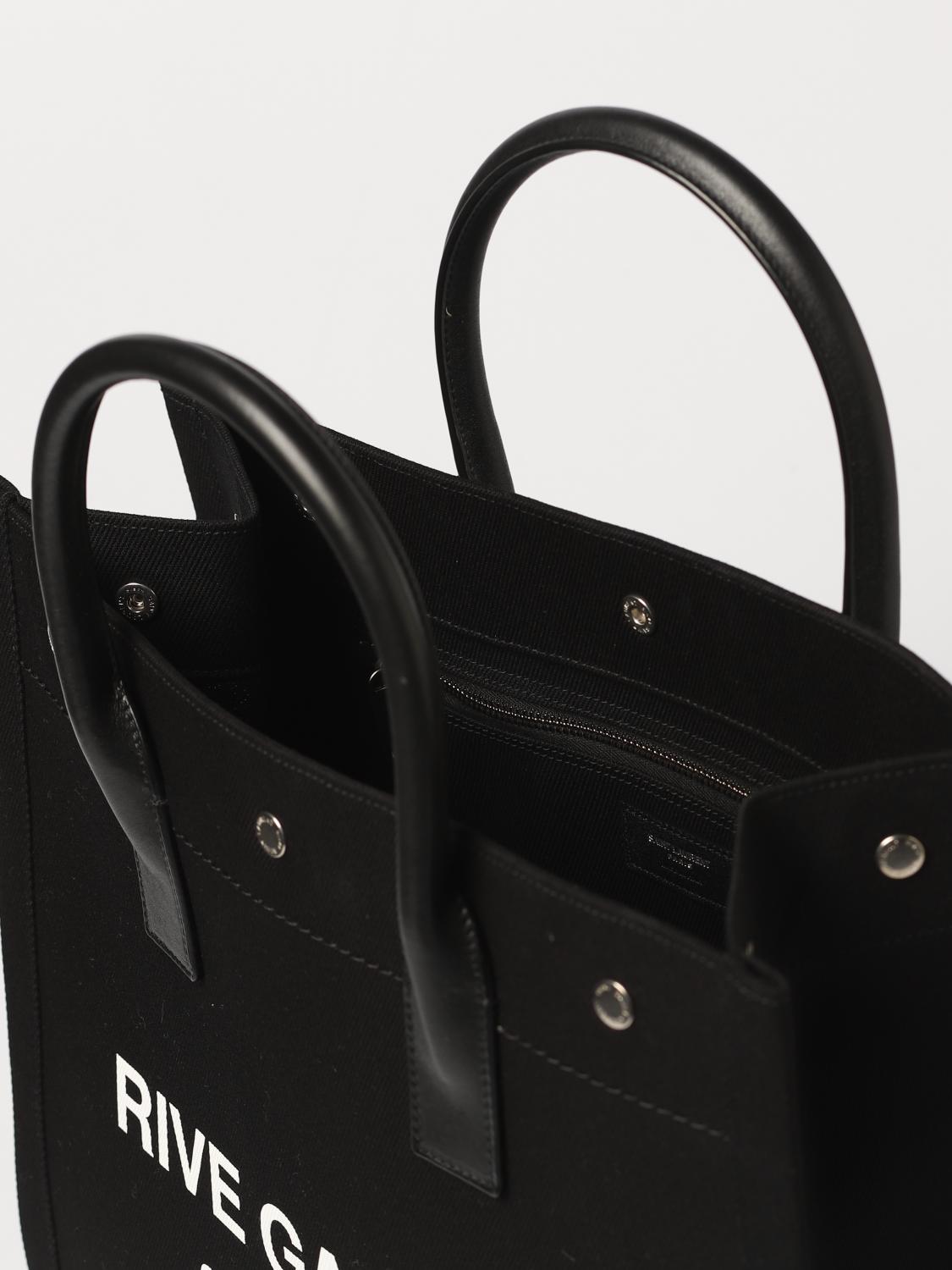 SAINT LAURENT BORSA: Borsa Rive Gauche Saint Laurent in canvas e pelle con logo stampato, Nero - Img 4