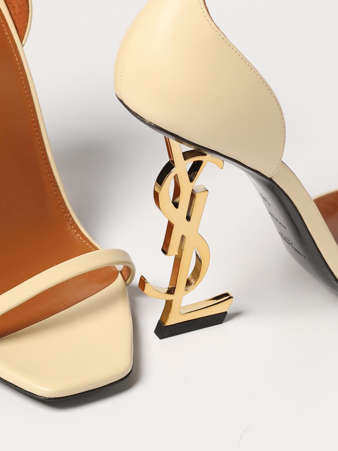 Saint Laurent Opyum leather sandals with sculptural heel - Beige
