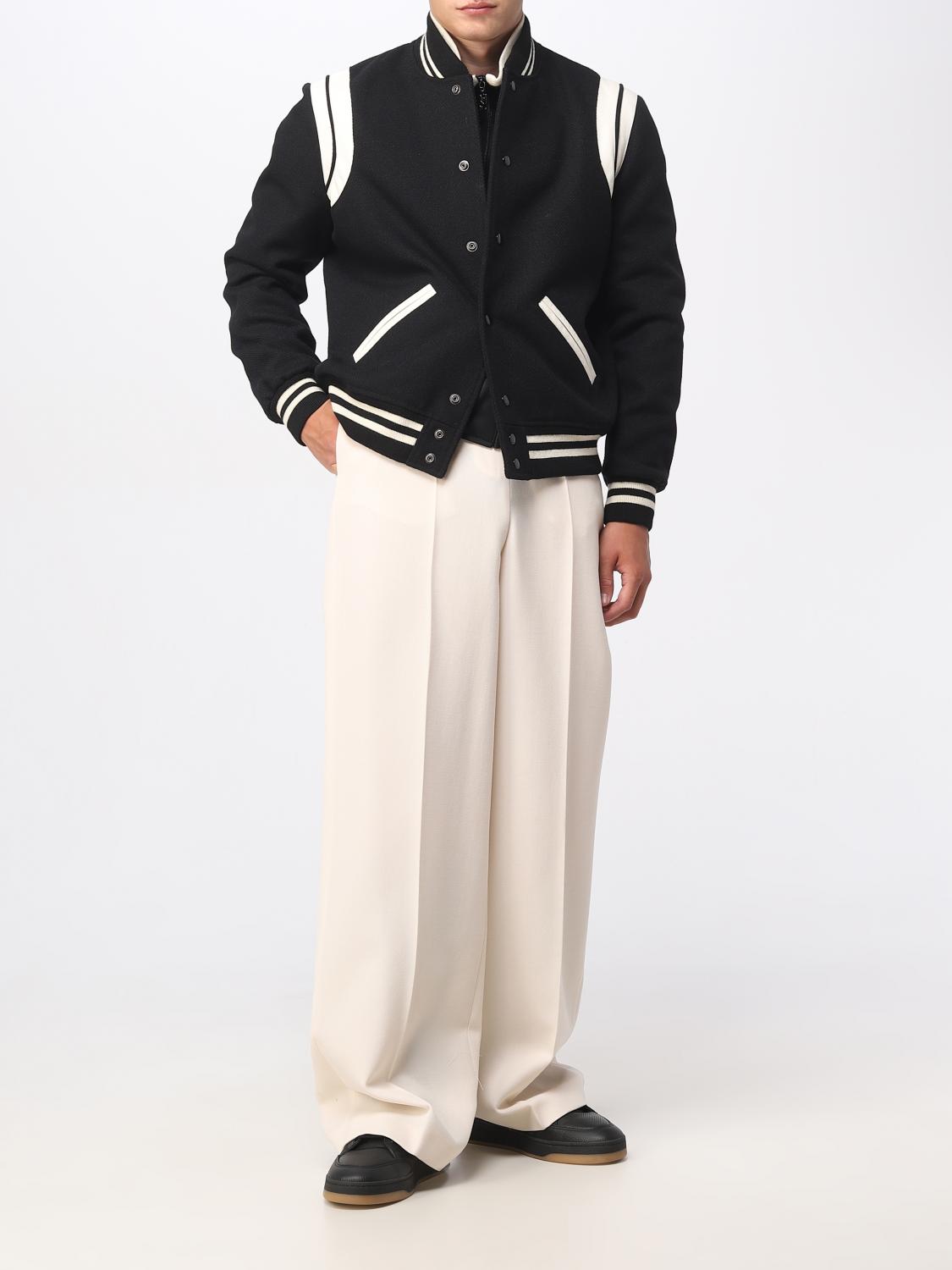 SAINT LAURENT JACKET: Saint Laurent Teddy jacket in recycled wool and leather, Black - Img 2