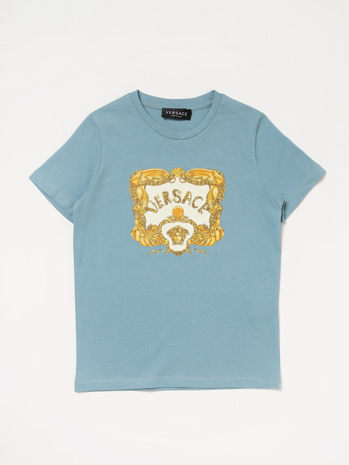 VERSACE: Young T-shirt with baroque print Sky Blue Versace t