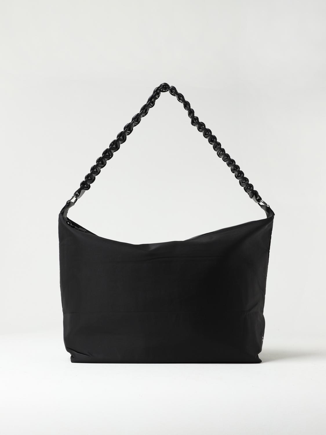 KARA BORSA A SPALLA: Borsa Lattice Kara in nylon e pelle, Nero - Img 1