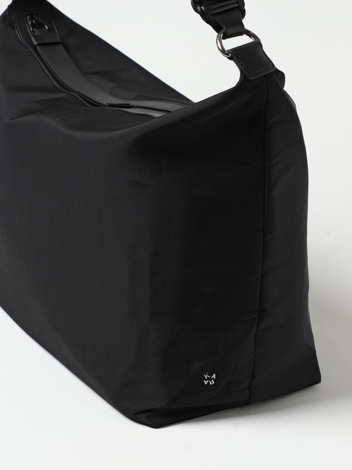 KARA BORSA A SPALLA: Borsa Lattice Kara in nylon e pelle, Nero - Img 3
