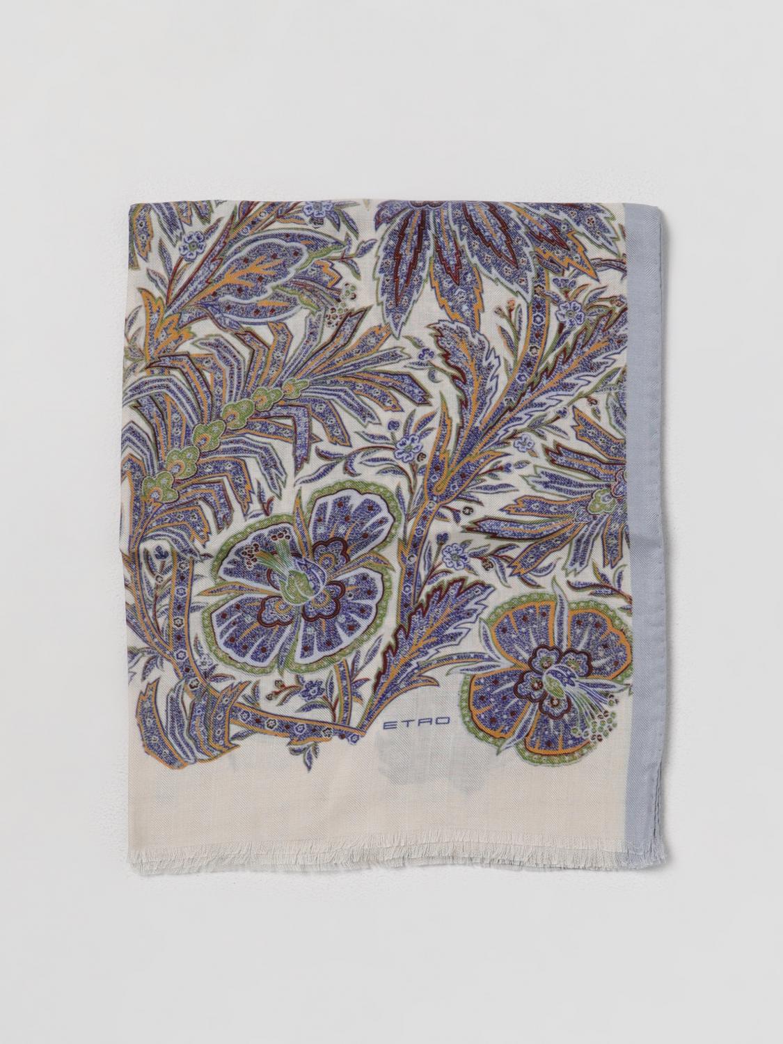 ETRO SCARF: Etro scarf in cashmere and silk with floral print, Brown - Img 1
