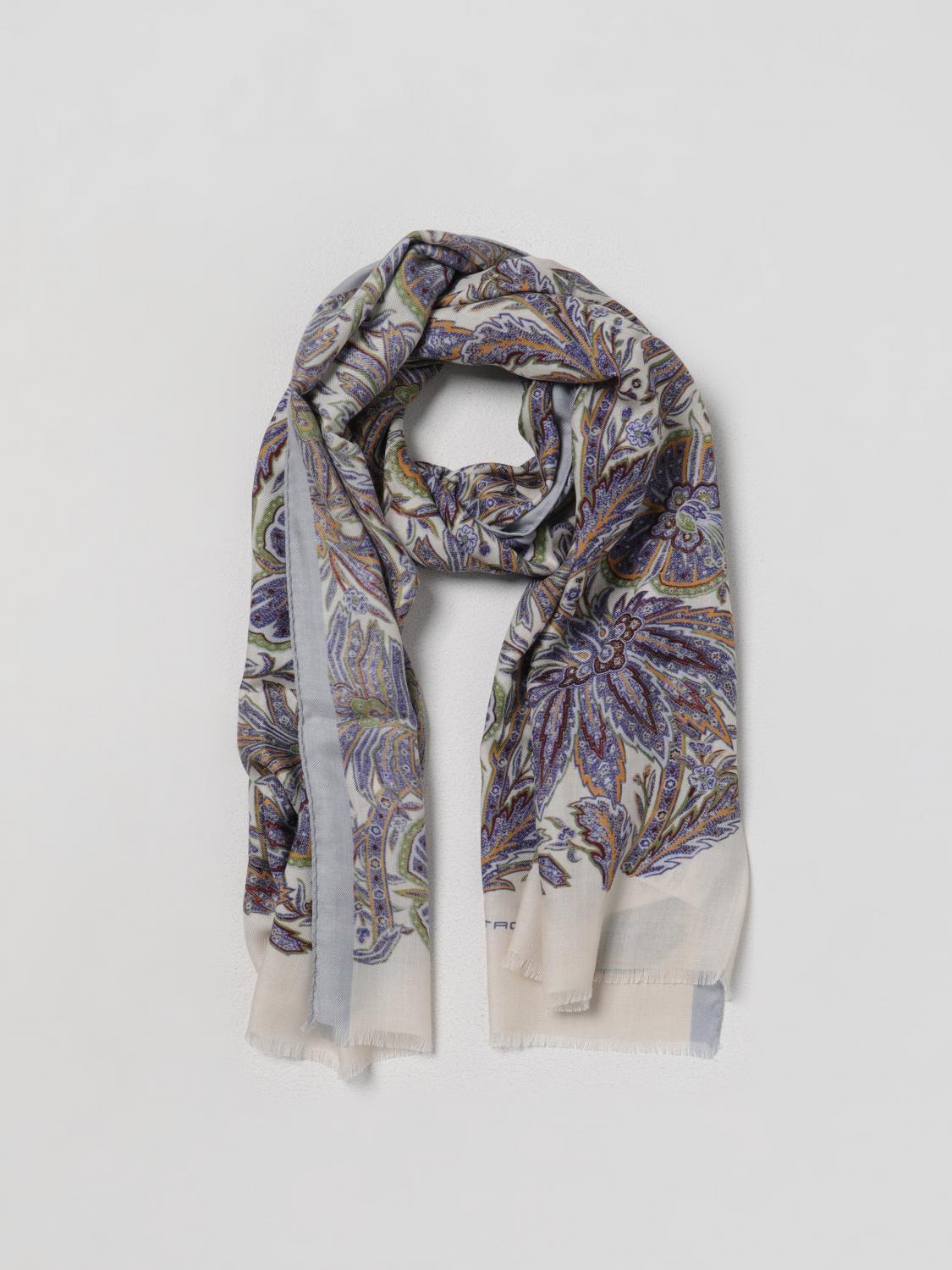 ETRO SCARF: Etro scarf in cashmere and silk with floral print, Brown - Img 2