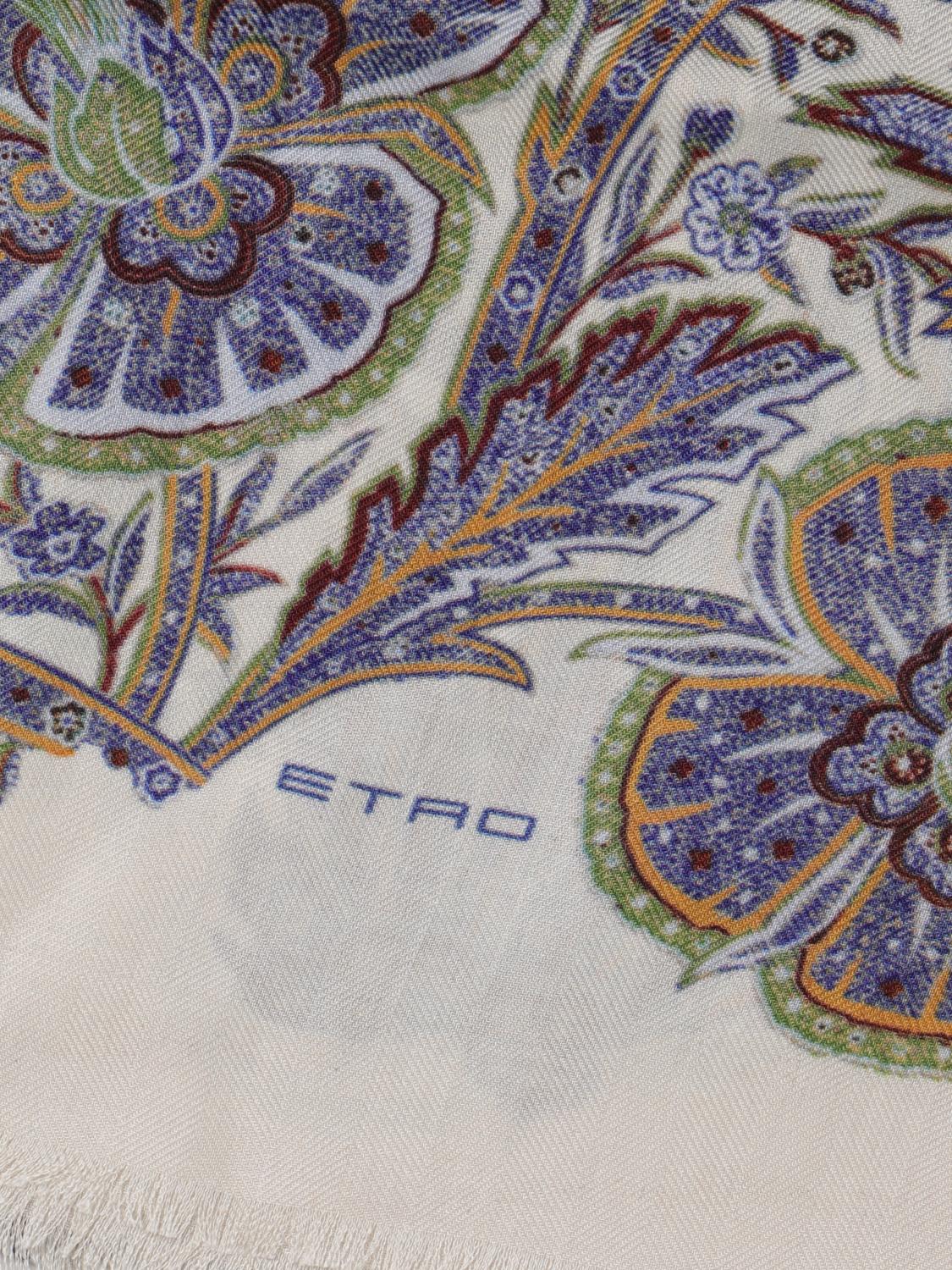 ETRO SCARF: Etro scarf in cashmere and silk with floral print, Brown - Img 3
