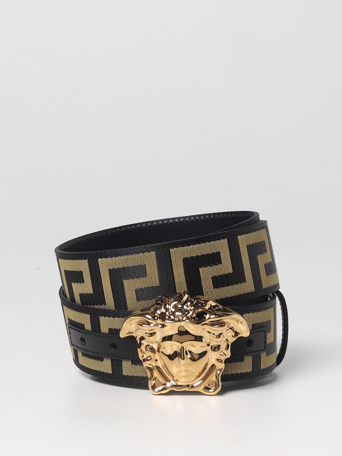 VERSACE BELT: Versace La Mesusa belt in jacquard fabric, Black - Img 1