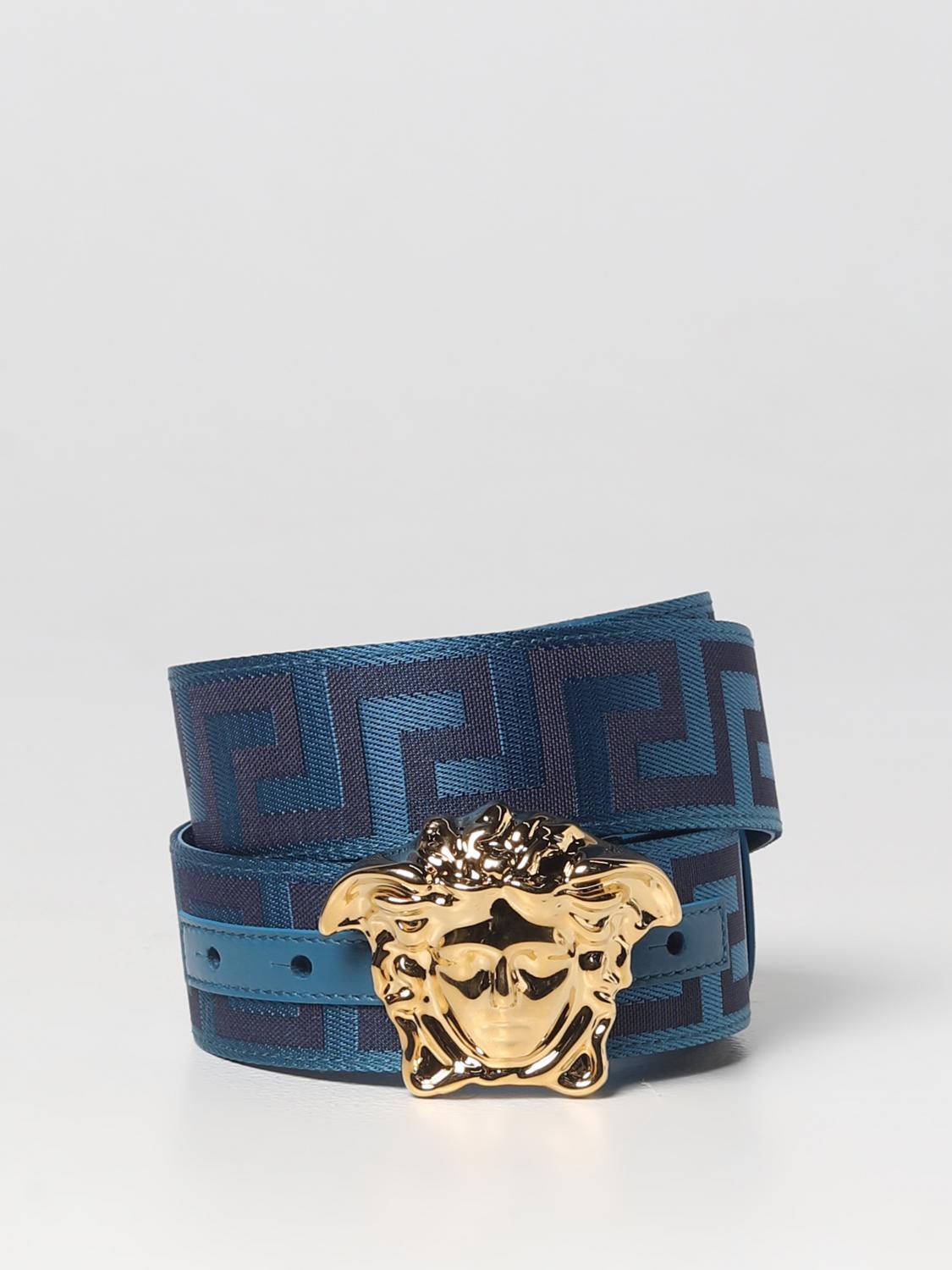 VERSACE BELT: Versace La Mesusa belt in jacquard fabric, Blue - Img 1