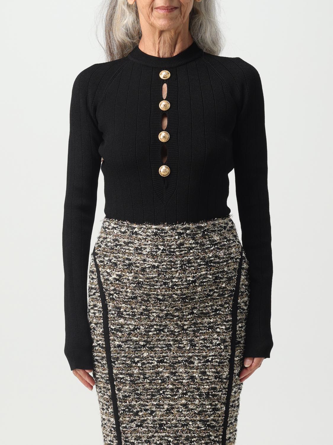 BALMAIN BODYSUIT: Balmain bodysuit in ribbed stretch knit, Black - Img 1