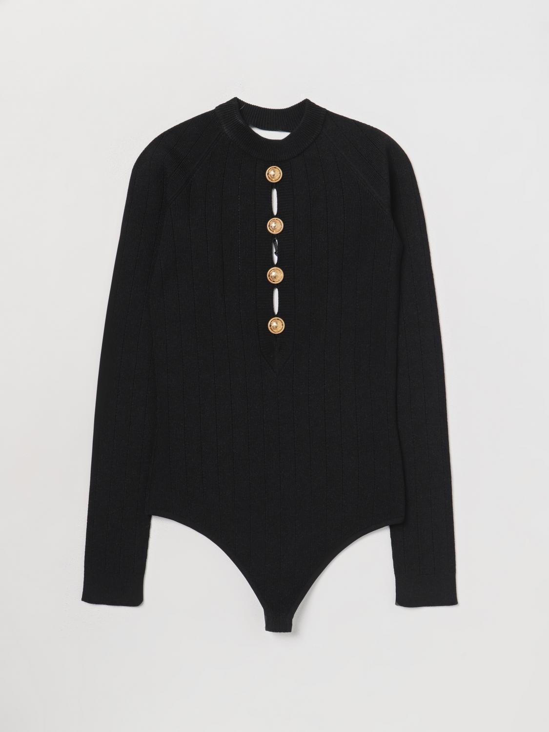 BALMAIN BODYSUIT: Balmain bodysuit in ribbed stretch knit, Black - Img 2