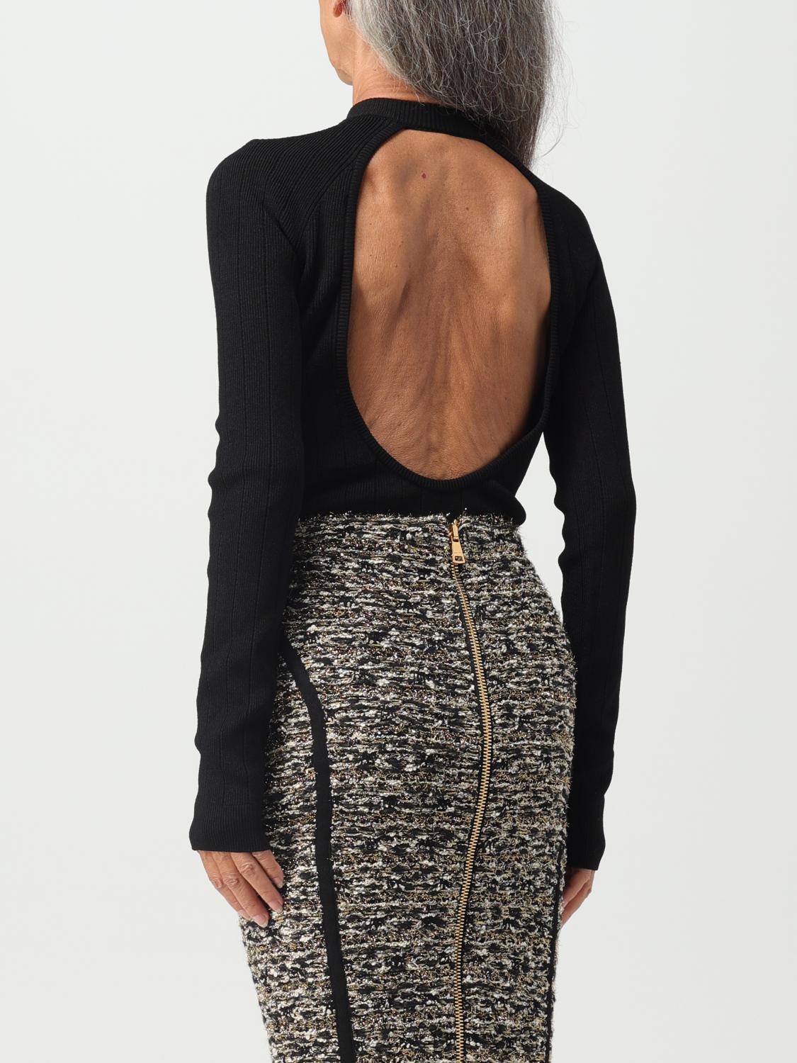 BALMAIN BODYSUIT: Balmain bodysuit in ribbed stretch knit, Black - Img 3