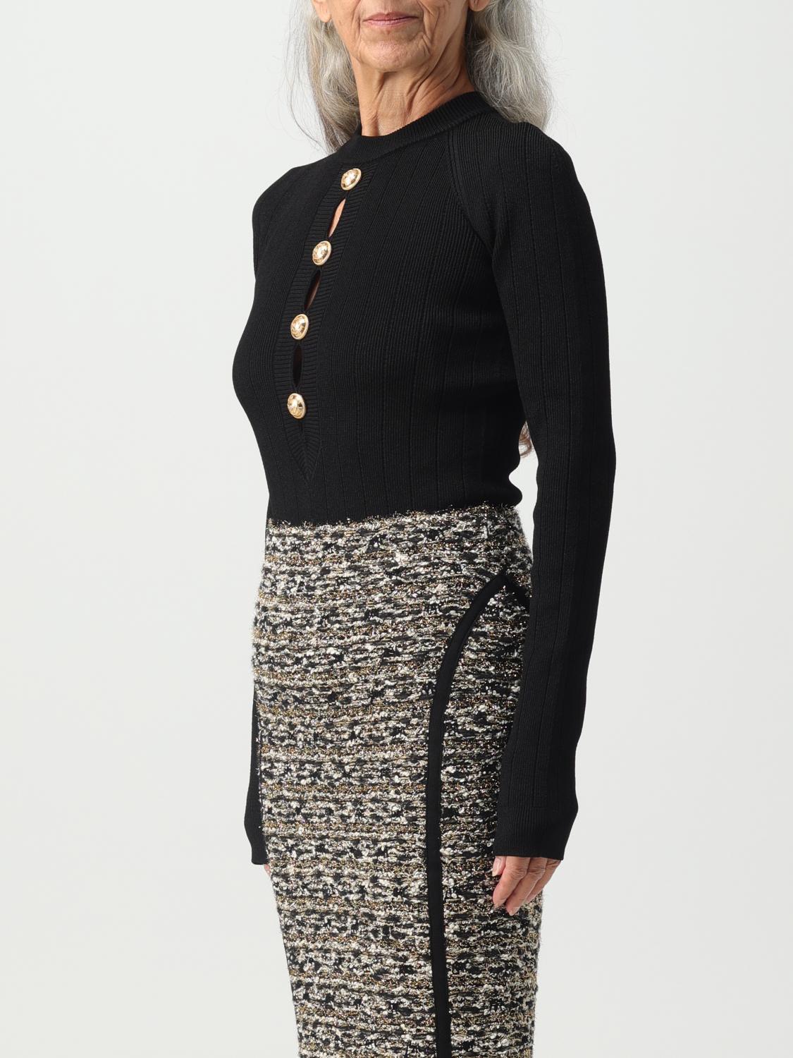 BALMAIN BODYSUIT: Balmain bodysuit in ribbed stretch knit, Black - Img 4