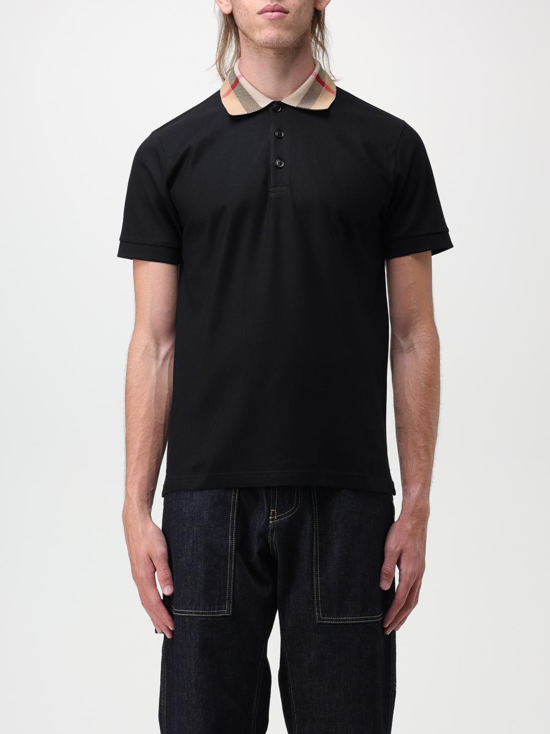 BURBERRY POLO: Polo Burberry de algodón con cuello a cuadros, Negro - Img 1