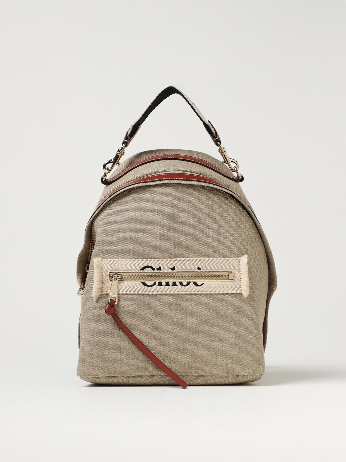 Chloé Canvas Leather Backpack Brown Logo