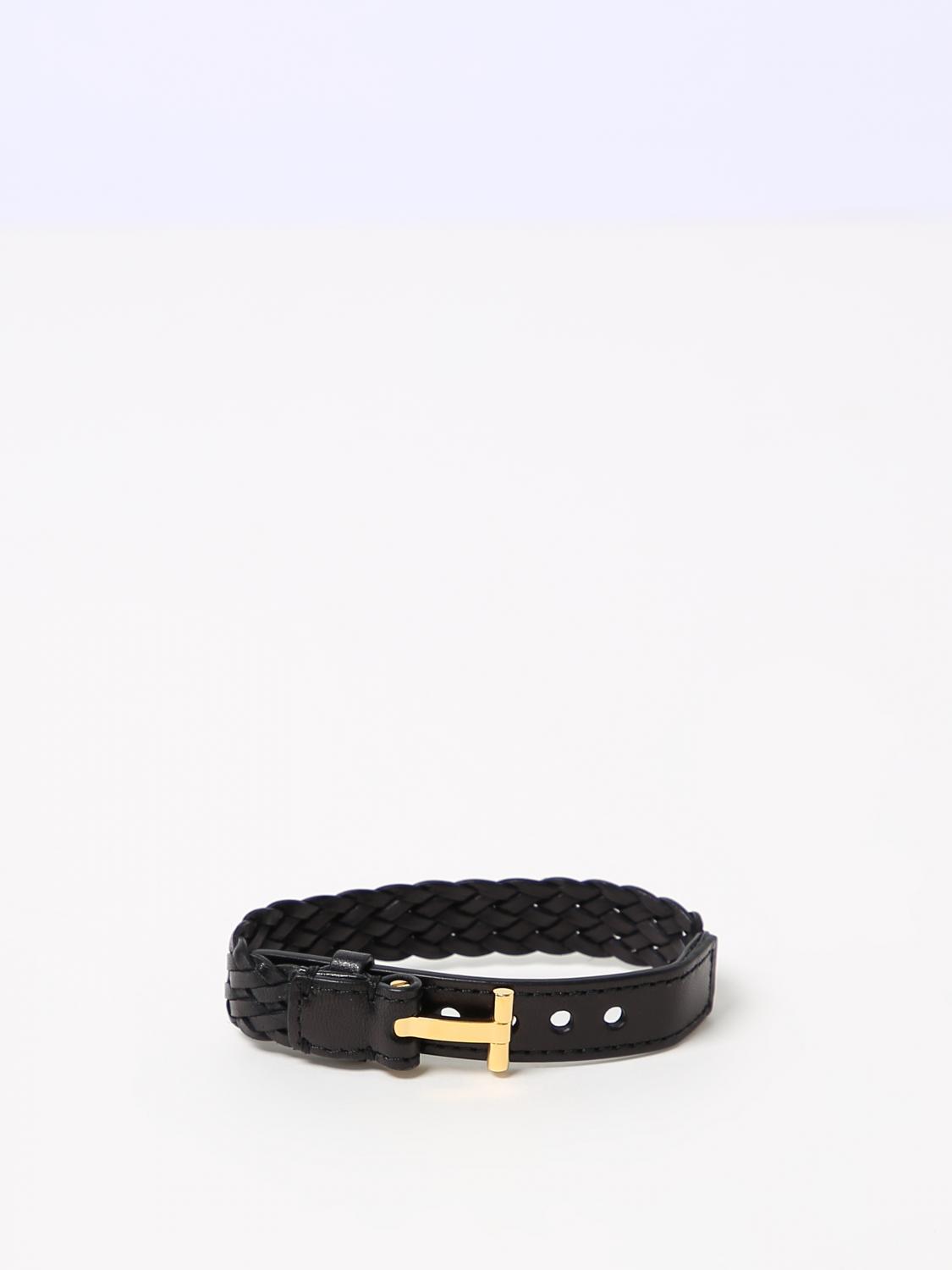 TOM FORD GIOIELLO: Bracciale Tom Ford in pelle intrecciata, Nero - Img 1