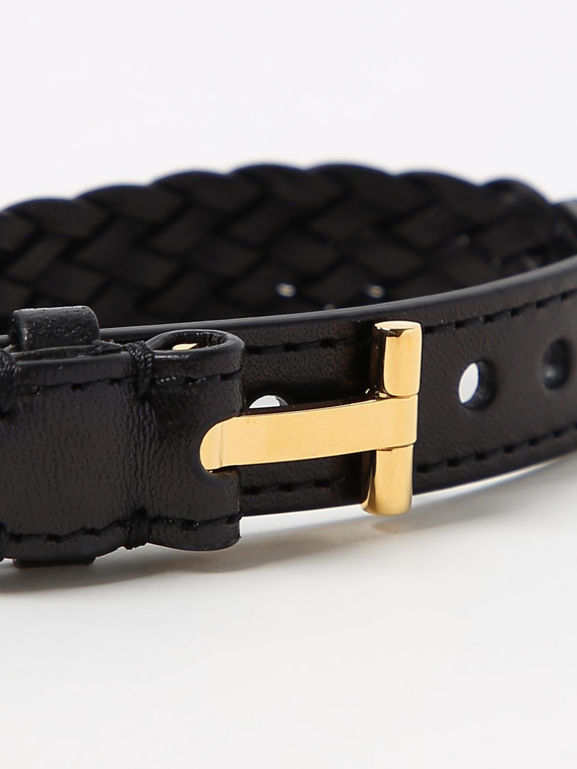 TOM FORD GIOIELLO: Bracciale Tom Ford in pelle intrecciata, Nero - Img 2