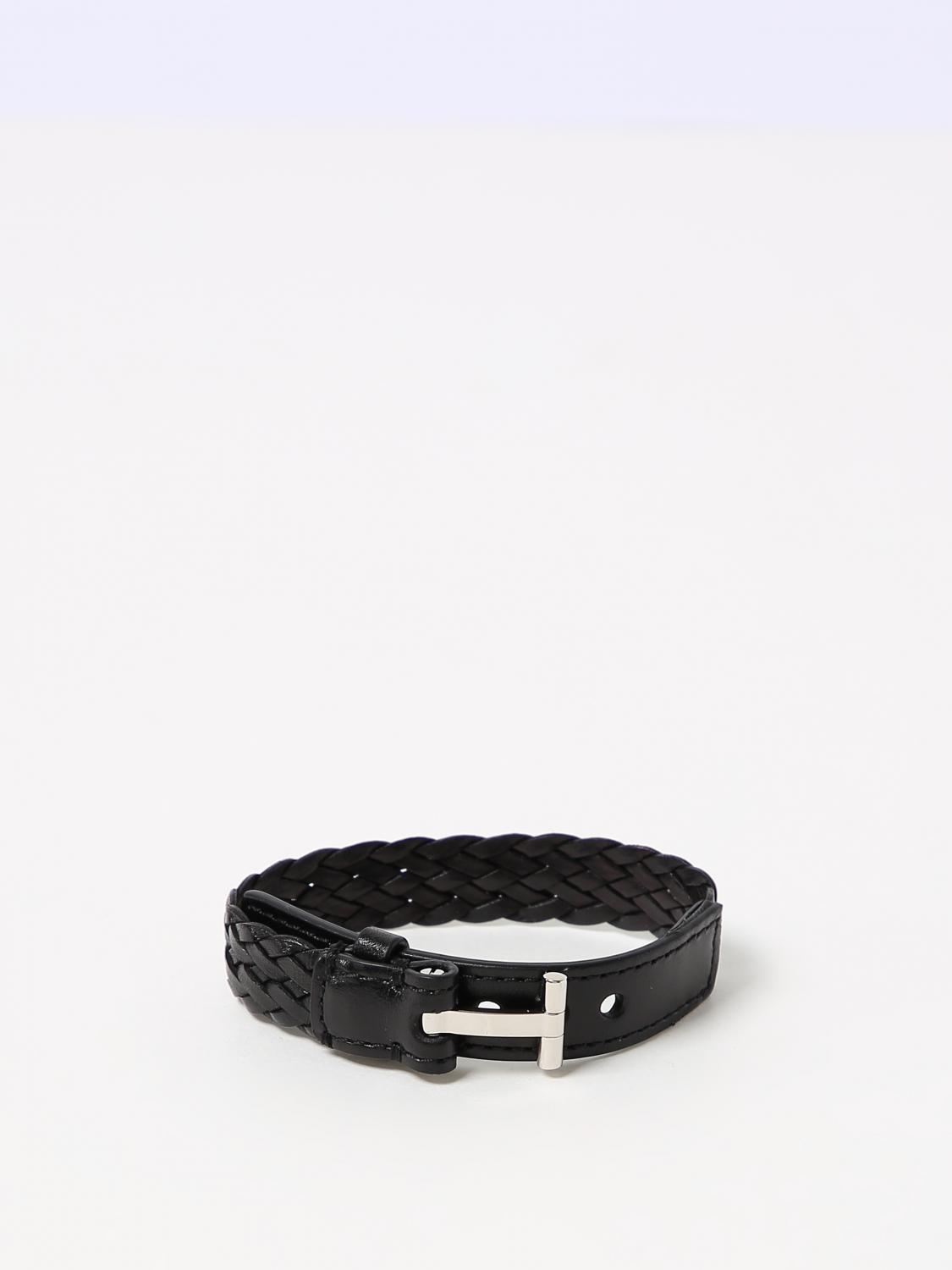 TOM FORD GIOIELLO: Bracciale Tom Ford in pelle intrecciata, Nero 1 - Img 1