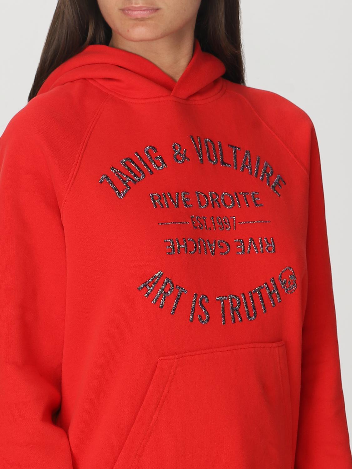 Sweat à Capuche Zadig & Voltaire Pour Femme - Taille 36, Coupe Ample Rouge/blanc/noir - Parfait état
