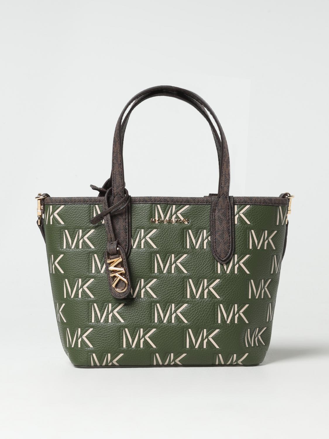 MICHAEL KORS BORSA A MANO: Borsa Eliza Michael Kors in pelle a grana con monogram MK all over, Verde - Img 1