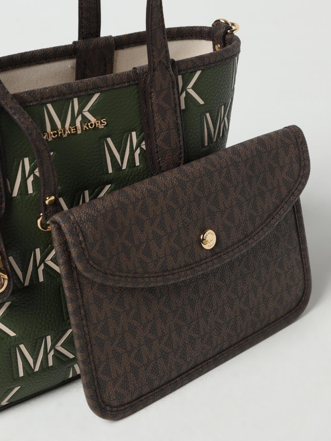 MICHAEL KORS BORSA A MANO: Borsa Eliza Michael Kors in pelle a grana con monogram MK all over, Verde - Img 3