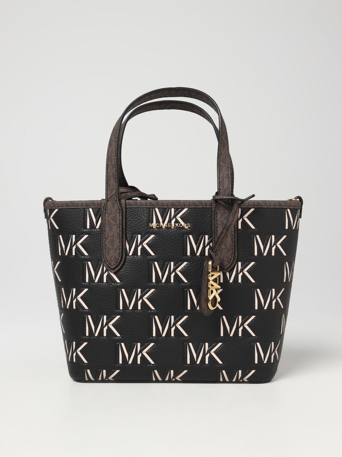 MICHAEL KORS BORSA A MANO: Borsa Eliza Michael Kors in pelle a grana con monogram MK all over, Marrone - Img 1