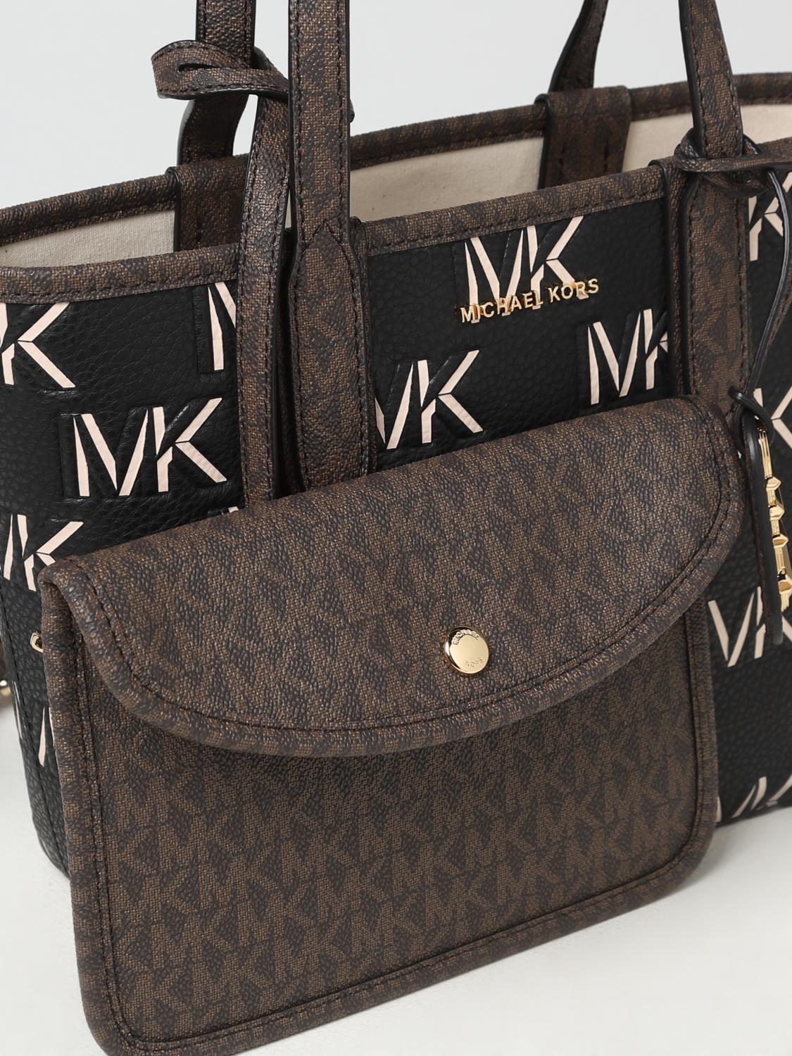 MICHAEL KORS BORSA A MANO: Borsa Eliza Michael Kors in pelle a grana con monogram MK all over, Marrone - Img 3