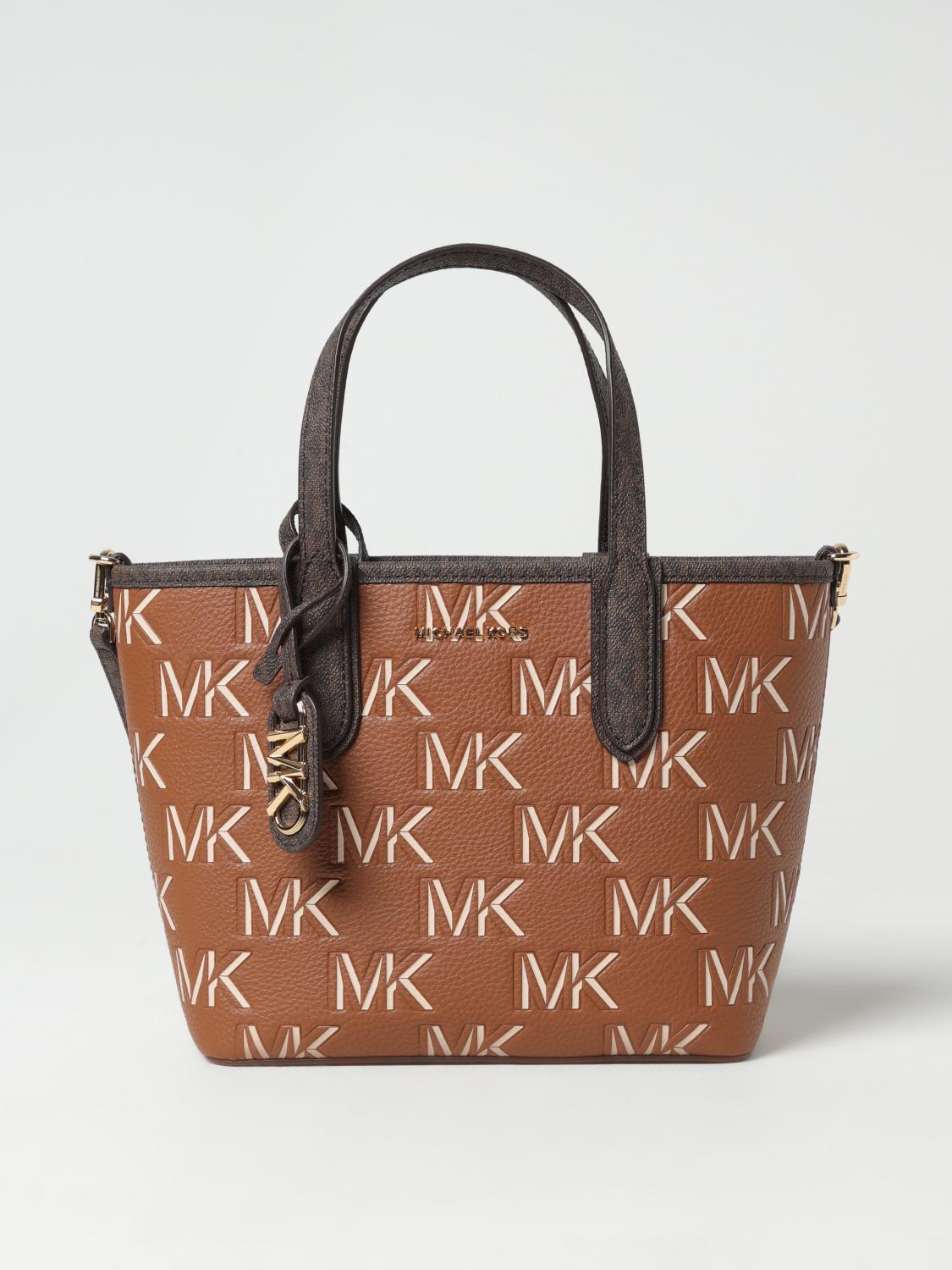 MICHAEL KORS BORSA A MANO: Borsa Eliza Michael Kors in pelle a grana con monogram MK all over, Caffe - Img 1