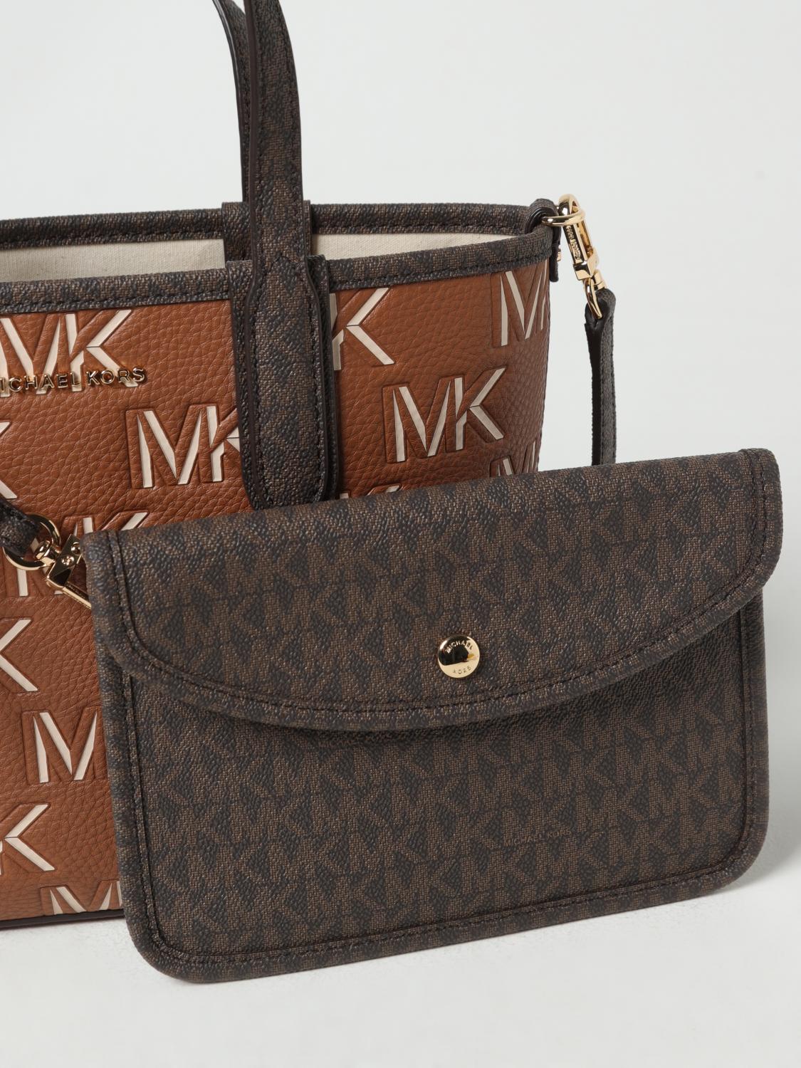 MICHAEL KORS BORSA A MANO: Borsa Eliza Michael Kors in pelle a grana con monogram MK all over, Caffe - Img 3