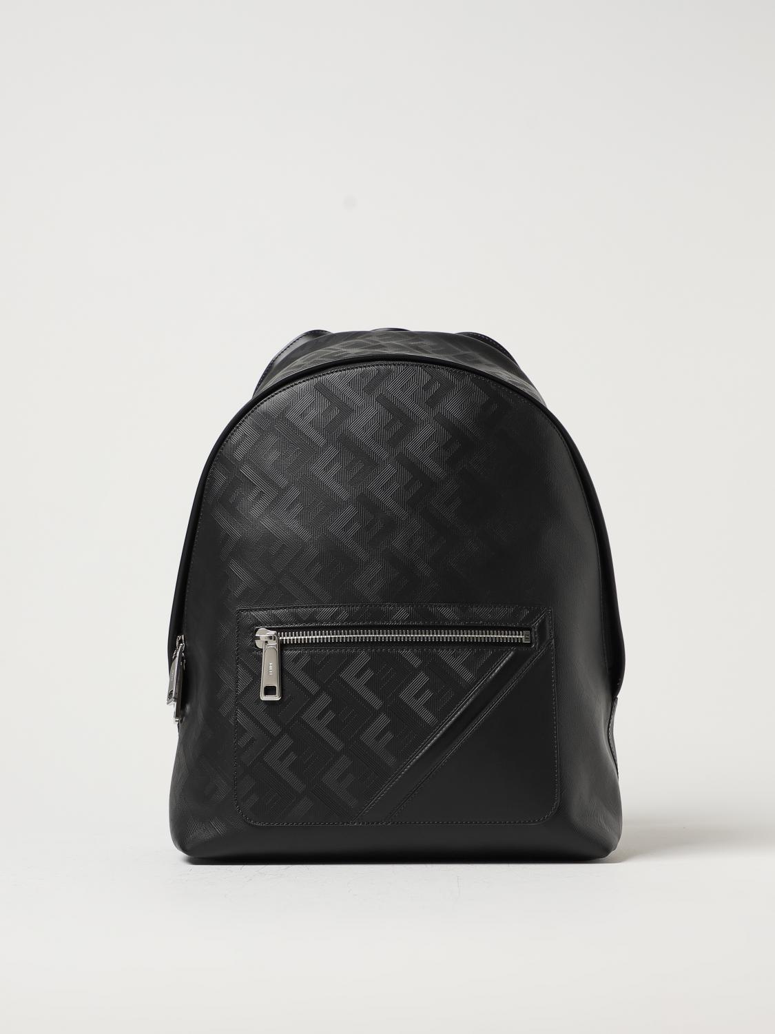 FENDI BACKPACK: Fendi leather backpack with all over pattern, Black - Img 1