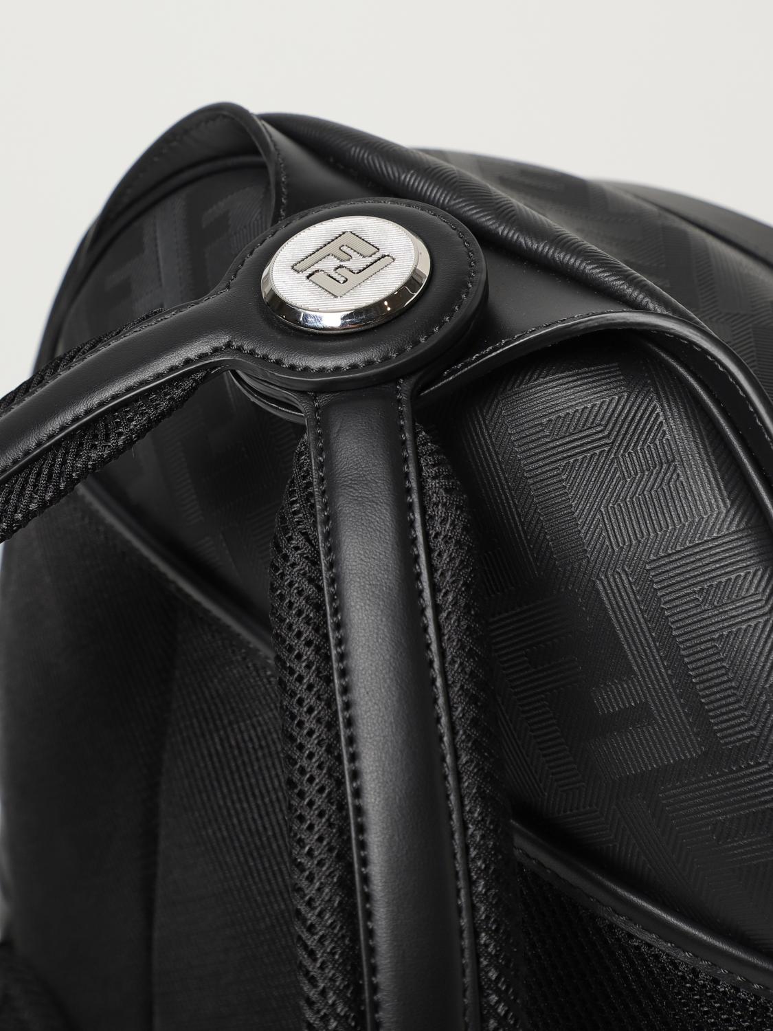 FENDI BACKPACK: Fendi leather backpack with all over pattern, Black - Img 3