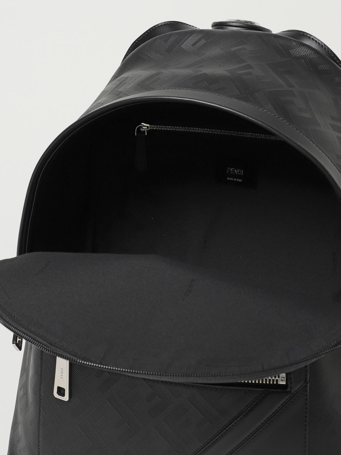 FENDI BACKPACK: Fendi leather backpack with all over pattern, Black - Img 4