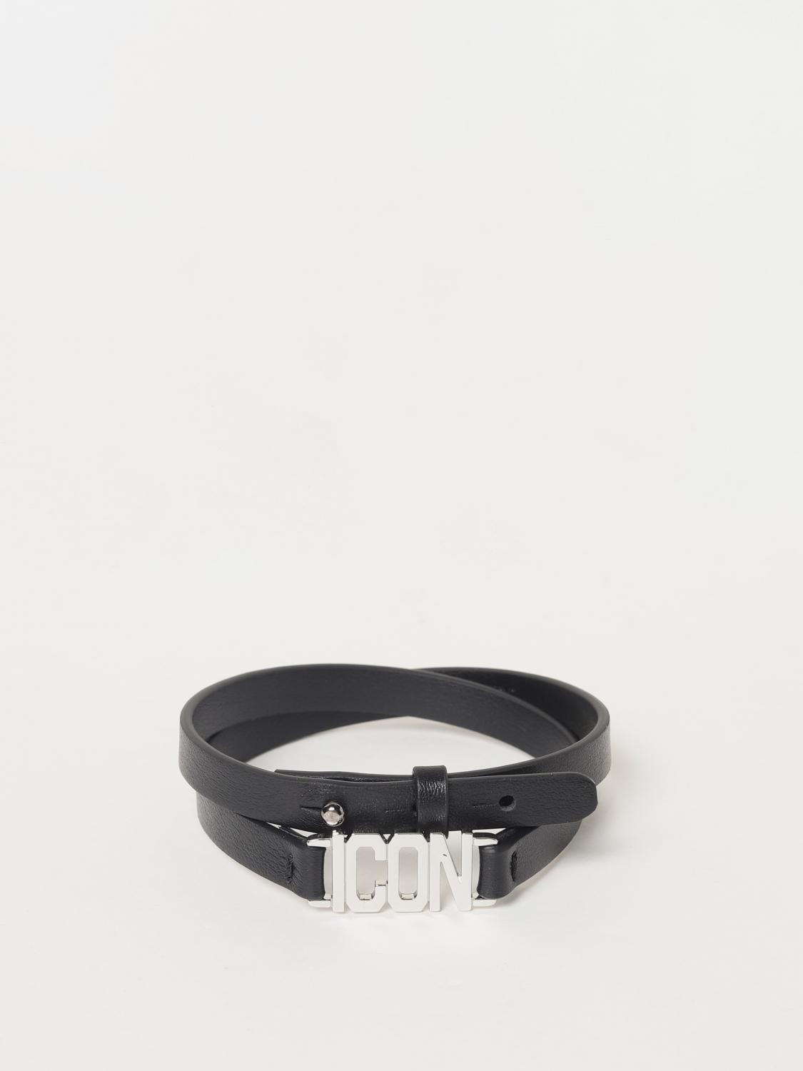 アクセサリー DSQUARED2 leather bracelet vintage Dsquared2 leather bracelet with metal logo - Black