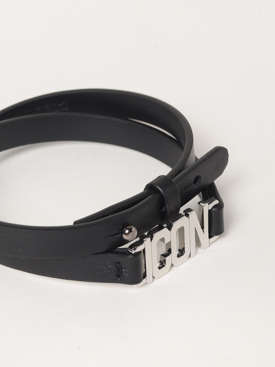 アクセサリー DSQUARED2 leather bracelet vintage Dsquared2 leather bracelet with metal logo - Black