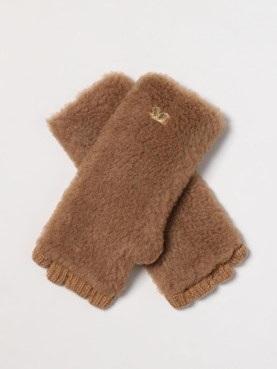 MAX MARA GUANTI: Guanti Max Mara in shearling e lana a coste, Cammello - Img 1