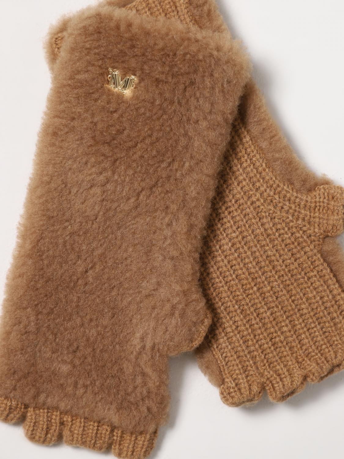 MAX MARA GUANTI: Guanti Max Mara in shearling e lana a coste, Cammello - Img 2