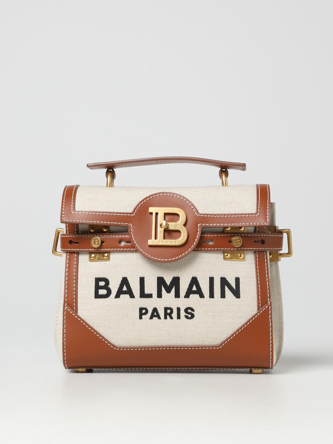 BALMAIN BORSA A MANO: Borsa B-Buzz Balmain in canvas e pelle, Beige - Img 1