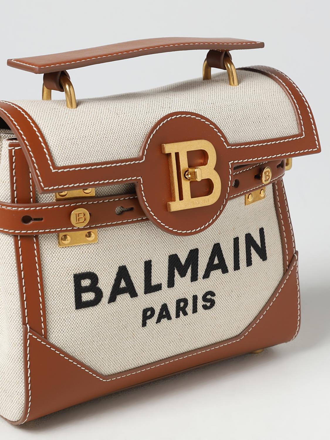 BALMAIN BORSA A MANO: Borsa B-Buzz Balmain in canvas e pelle, Beige - Img 3